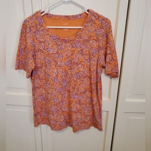 J Jill Floral Orange/Purple Elbow Sleeve Top, Size M